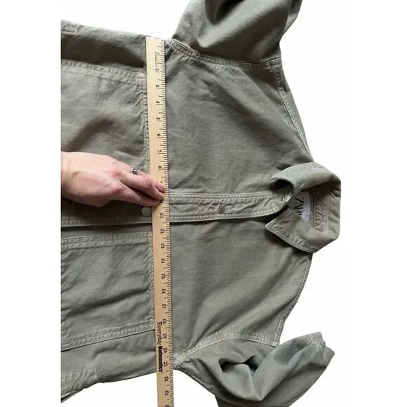 Zara Oversized Jacket Shacket Utility Cotton Green Small - Picture 6 of 10